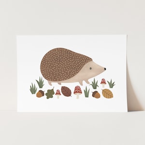Hedgehog print in white, woodland animal poster, nursery art, perfect baby gift or nursery decor
