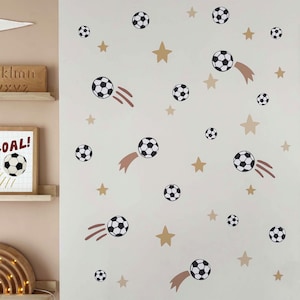 Adesivi murali con stelle e calcio, adesivi in tessuto rimovibili, decalcomanie da calcio, adesivi murali effetto carta da parati