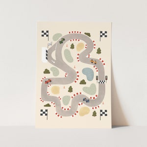 Pista de carreras en crema claro, arte de pared para habitación infantil, impresiones artísticas infantiles, regalo de cumpleaños perfecto o decoración infantil