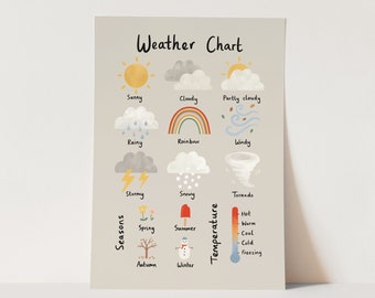 Weather Chart print in stone, weather poster, educational print, nursery art, perfect baby gift or nursery decor