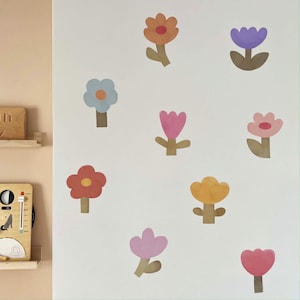 Colourful Flowers (large) wall stickers, removable fabric sticker, flower wall decal, wallpaper effect wall sticker