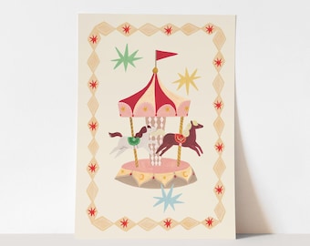 Impresión de carrusel mágico, decoración con temática de circo infantil, decoración infantil, regalo de cumpleaños perfecto o decoración de pared