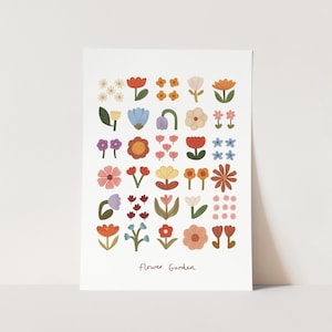 Flower Garden print in white, children's decor, nursery flower decor, perfect birthday gift for her or wall decor