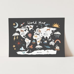 Weltkarte Poster in schwarz, Poster, Wandbild, Wandbild, moderne Kunst, das perfekte Geschenk zum Geburtstag