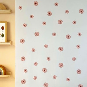 Pink flower wall sticker, removable fabric sticker, flower wall decal, wallpaper effect wall sticker