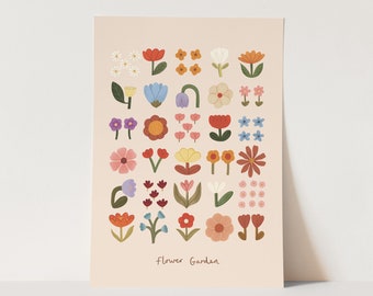 Flower Garden print in soft pink, children's decor, nursery flower decor, perfect birthday gift for her or wall decor