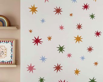Cosmic Carnival Colourful Stars wall stickers, removable fabric sticker, star wall decal, wallpaper effect wall sticker
