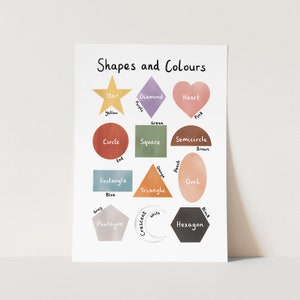 Shapes and Colours print in white, shapes poster, educational print, nursery art, perfect baby gift or nursery decor