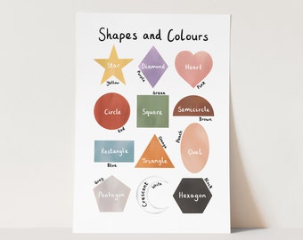 Shapes and Colours print in white, shapes poster, educational print, nursery art, perfect baby gift or nursery decor