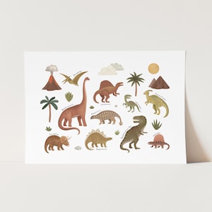 Witte print dinosaurussen, muurkunst dinosaurus, kindermuurkunst, perfect verjaardagscadeau of kinderkamerinrichting