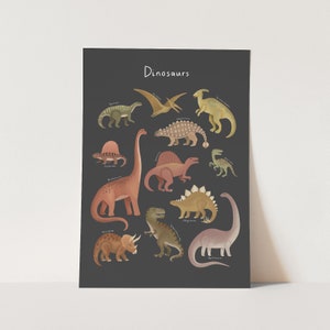Print dinosauruskaart in zwart, dinosaurusmuurkunst, kindermuurkunst, perfect verjaardagscadeau of kinderkamerinrichting