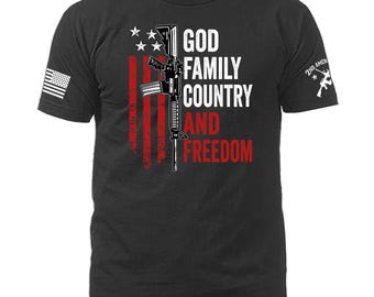 God Family Country Freedom 2nd Amendment US Flag Pro Gun Rights Patriotic T-shirt