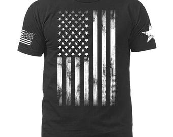 Large Vertical American Flag USA Patriotic T-shirt
