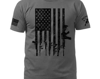 Large Vertical American Gun Flag 2nd Amendment Patriotic Gun Rights T-shirt