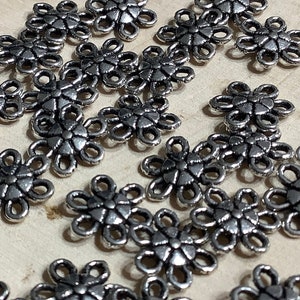30pcs 9mm Antique Silver Double Sided Small Boho Flower Charms Jewelry Making Supplies DIY Supplies