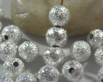 25pcs 6mm Silver Stardust Round Beads Silver Spacer Beads Shiny Beads Jewelry Making Beading Supplies DIY Supplies