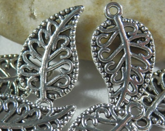 20pcs 19x10mm Antique Silver Leaves Double Sided Charms  Silver Leaves Charms Bohemian Charms Jewelry Making Beading Supplies DIY Supplies