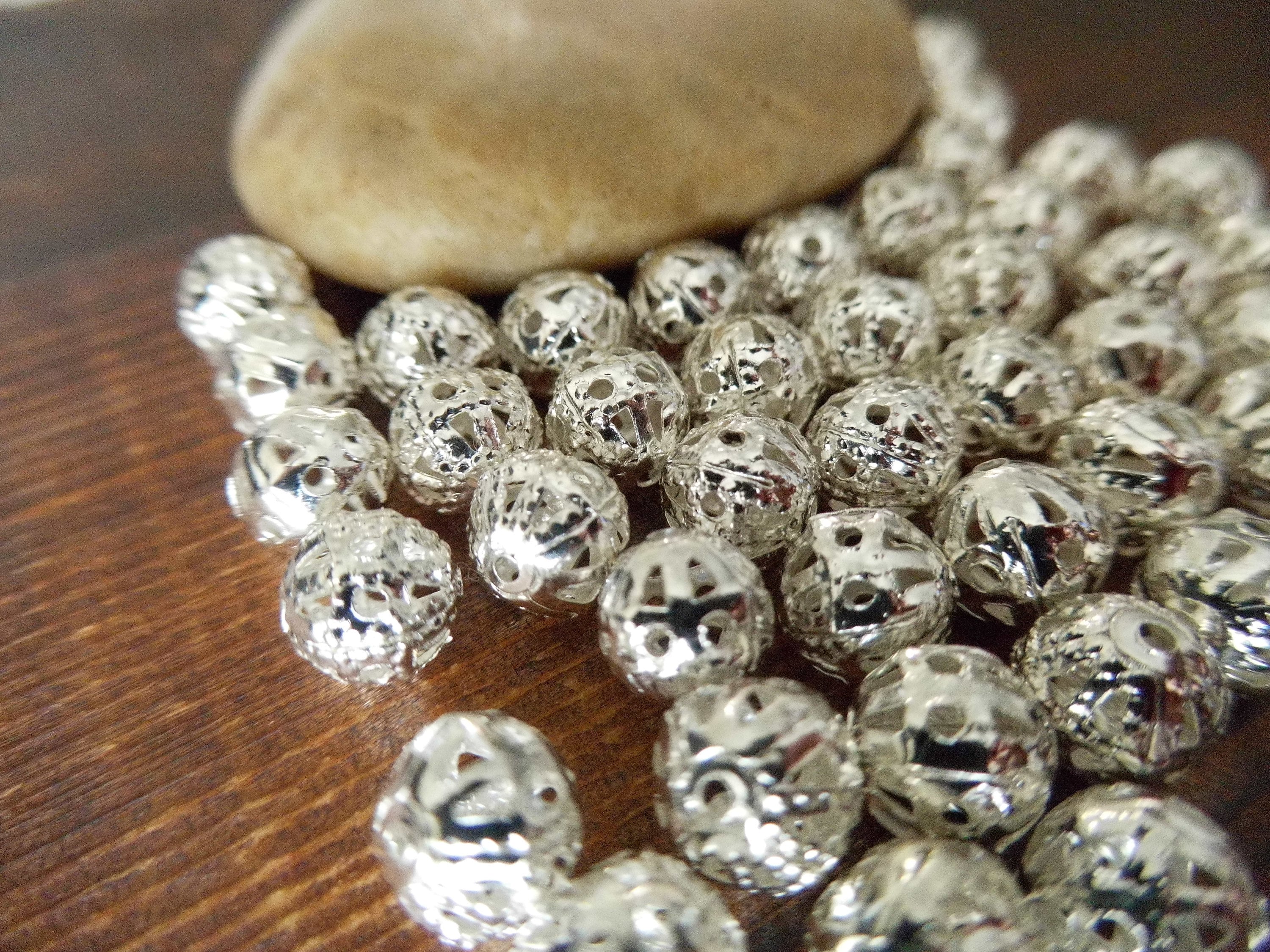30pc 6mm antique silver finish filigree beads-7602 