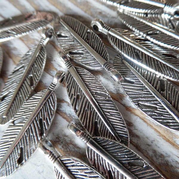 10pcs 30x9mm Feather Pendant Silver Pendant Bohemian Pendant Boho Style Jewelry Making Beading Supplies DIY Supplies