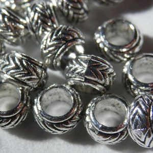 12 Antique Silver Chevron Spacer Beads: 8mm Big Hole Beads