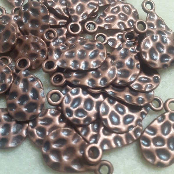 10pcs 18x10mm Copper Tone Hammered Teardrop Double Sided Charms Jewelry Making Supplies Beading Supplies DIY Supplies