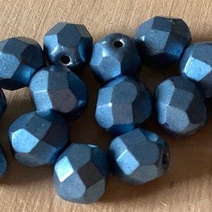 15pcs 6mm Blue Fire-Polished Faceted Czech Glass Round Beads Jewelry Making Supplies DIY Supplies