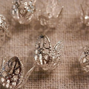 12pcs Silver Filigree Beadcaps: 11mm Peanut Bead Caps