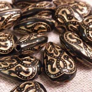 10pcs 18x11mm Vintage Acrylic Black Etched Teardrop Beads Jewelry Making Beading Supplies DIY Supplies
