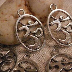 10 Silver Ohm Charms: Yoga Pendant, DIY Jewelry Supplies (14x22mm)