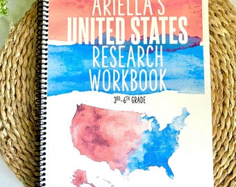 United States Research Workbook for kids! Learn about all 50 US States. Homeschool curriculum geography 3rd-6th|PHYSICAL Personalized Cover