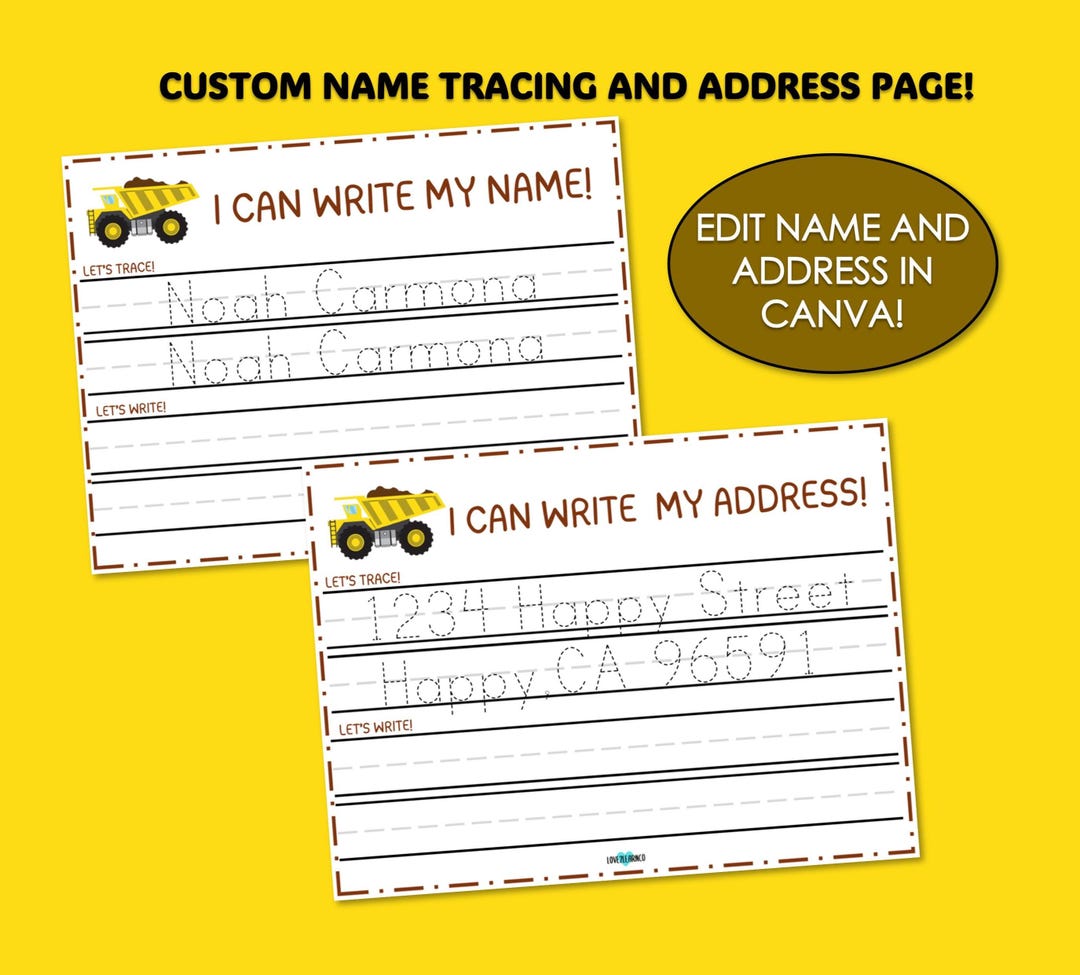 Name Tracing Worksheet and Address Tracing Page Set- Printable Editable ...