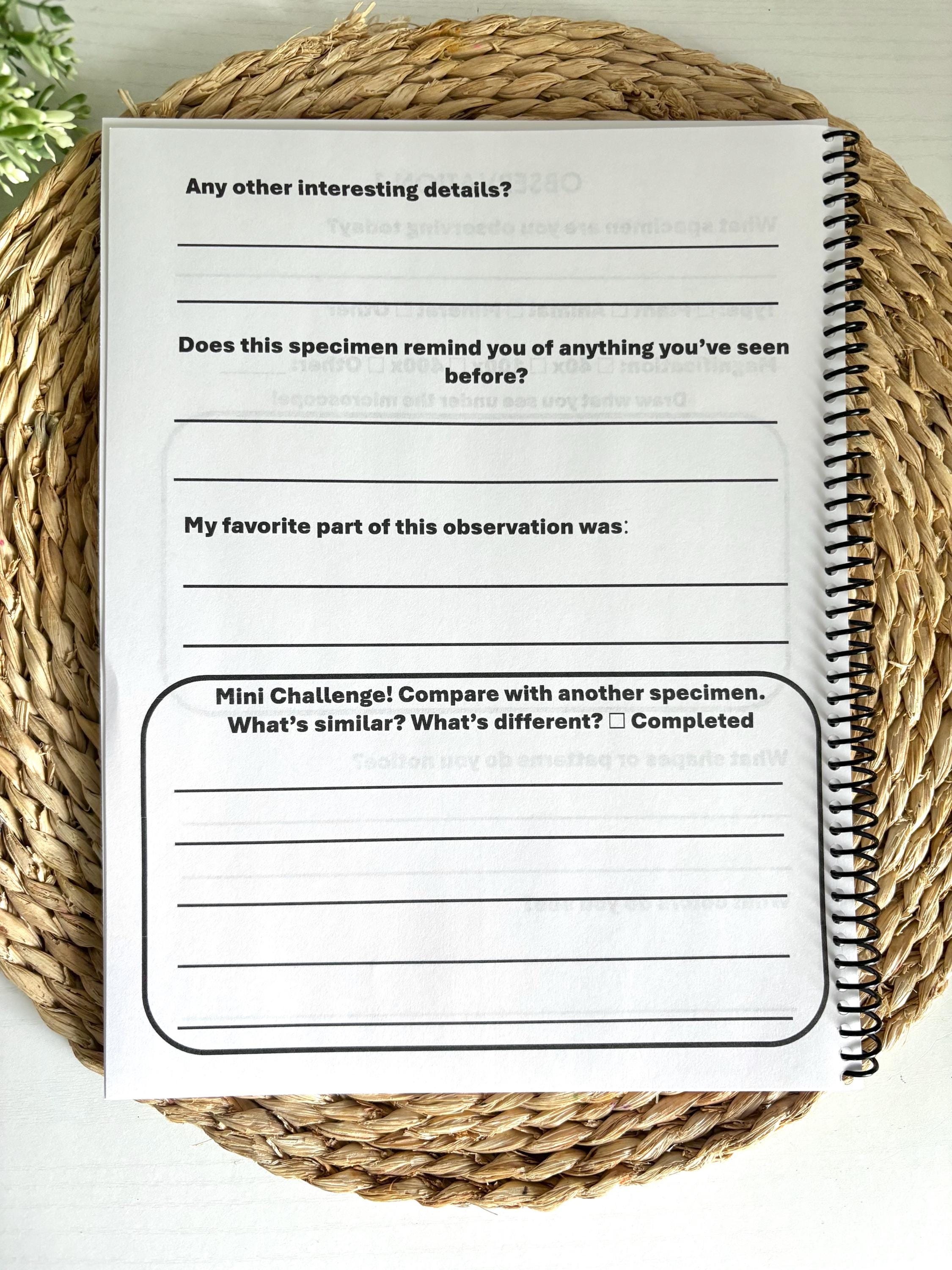 Microscope Observation Journal for Kids | Elementary Science Notebook ...