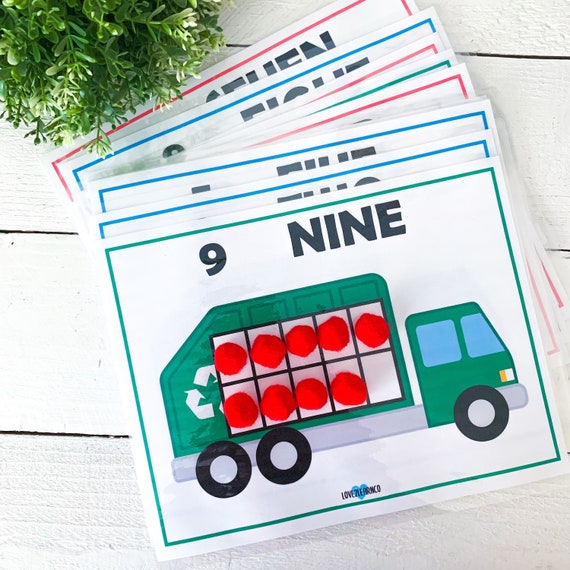 TEN FRAMES Pom Pom Counting Activity Printable Garbage Truck - Etsy
