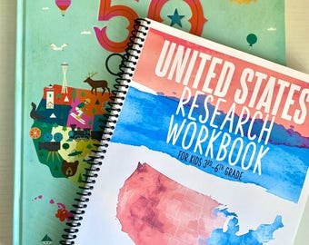 United States Research Workbook for kids! Learn about all 50 US States. Homeschool curriculum geography 3rd-6th grade - PRINTABLE VERSION