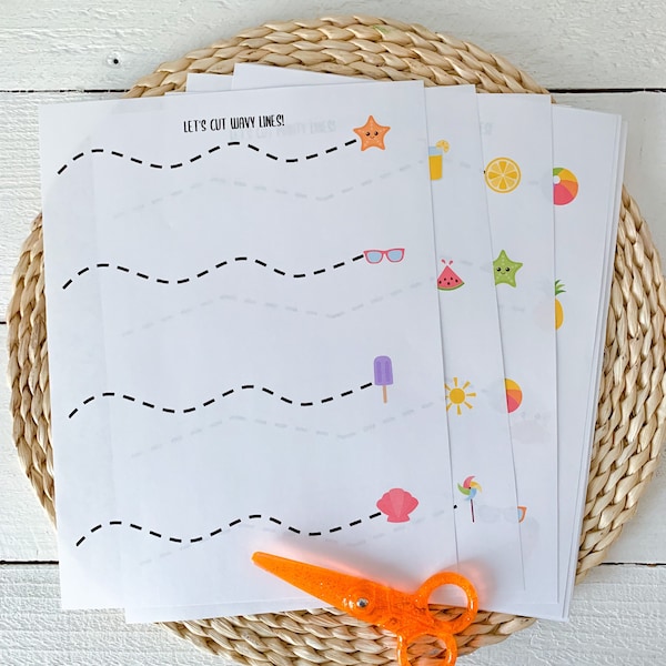 PRESCHOOL Cutting Practice Pages - Summer Theme (Printable) Scissor Skills