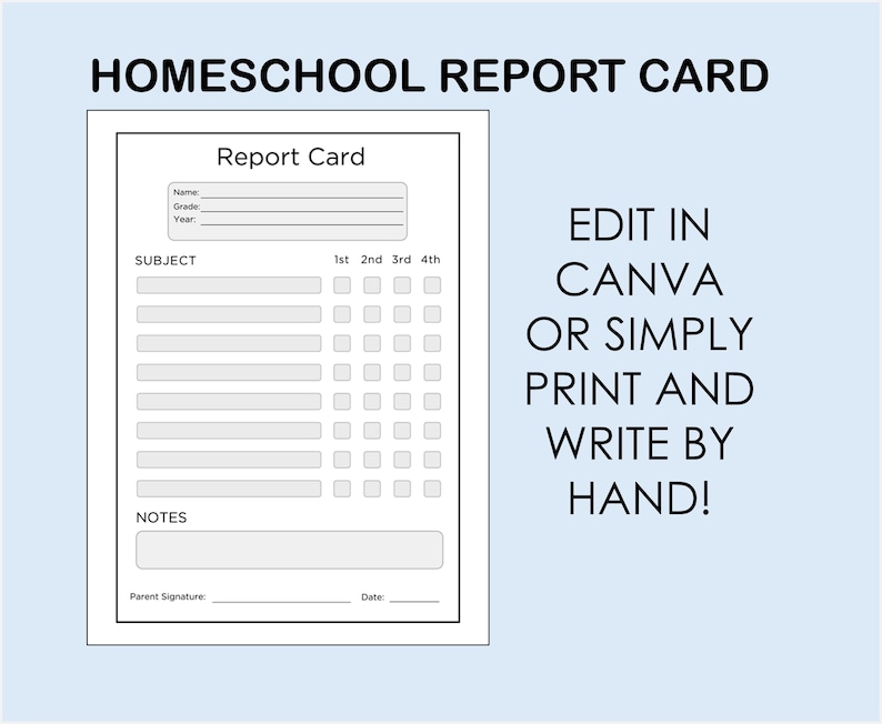 Editable Homeschool Report Card Template, Printable Progress Report ...