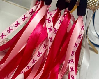 Breast Cancer Awareness Ribbon Hair Ties: Pink Team Spirit Streamers, Volleyball Hair Ribbons