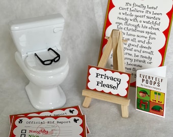 Deluxe Elf Props and Accessories – Funny Elf Toilet Kit with Arrival Letter and Elf Reports, Elf Props, Elf Accessories, Elf Kit