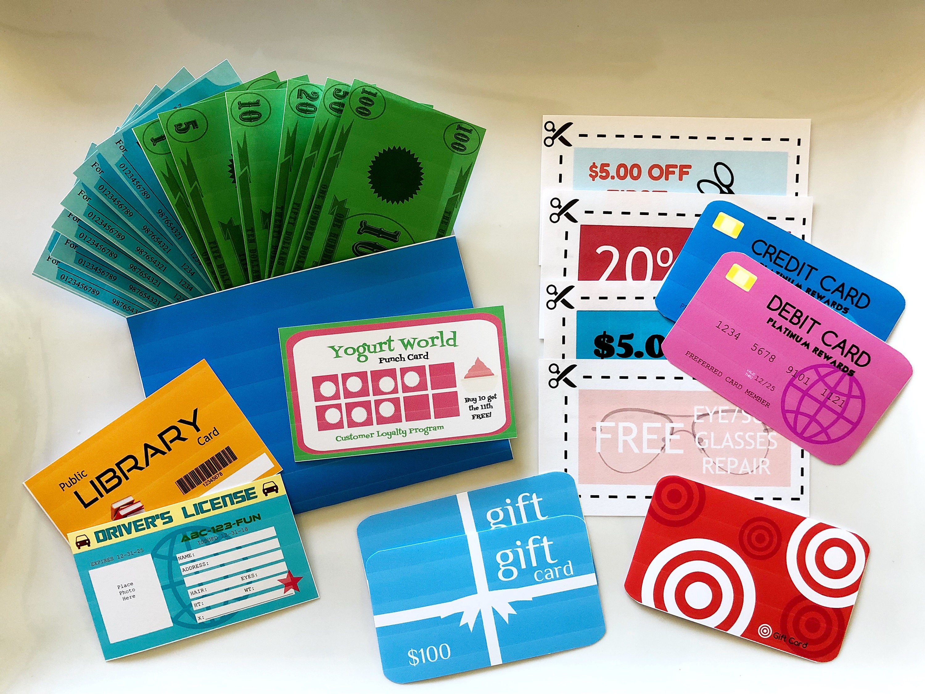 blue play wallet printable with play cards play money play etsy australia