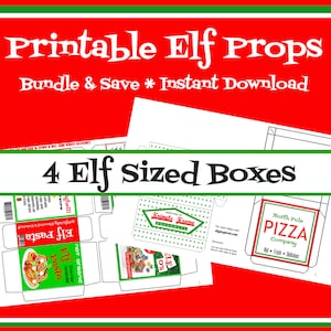4 Printable Elf Props - Pizza Box, Donut Box, Cereal Box, Pasta Box