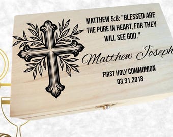 Laser engraved  1st communion First communion gift keepsake box personalized Christian school gift religious gift keepsake box Catholic