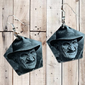 Halloween Freddy Krueger earrings laser engraved 3D effect earring acrylic horror movie scream earrings