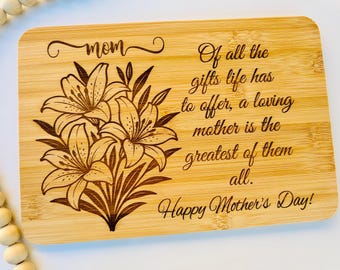 Personalized laser engraved Mother’s Day mom  appreciation gift bamboo cutting board