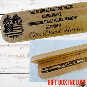 Laser engraved personalized  bamboo pen with bamboo box gift set police officer academy cadet graduation gift police training