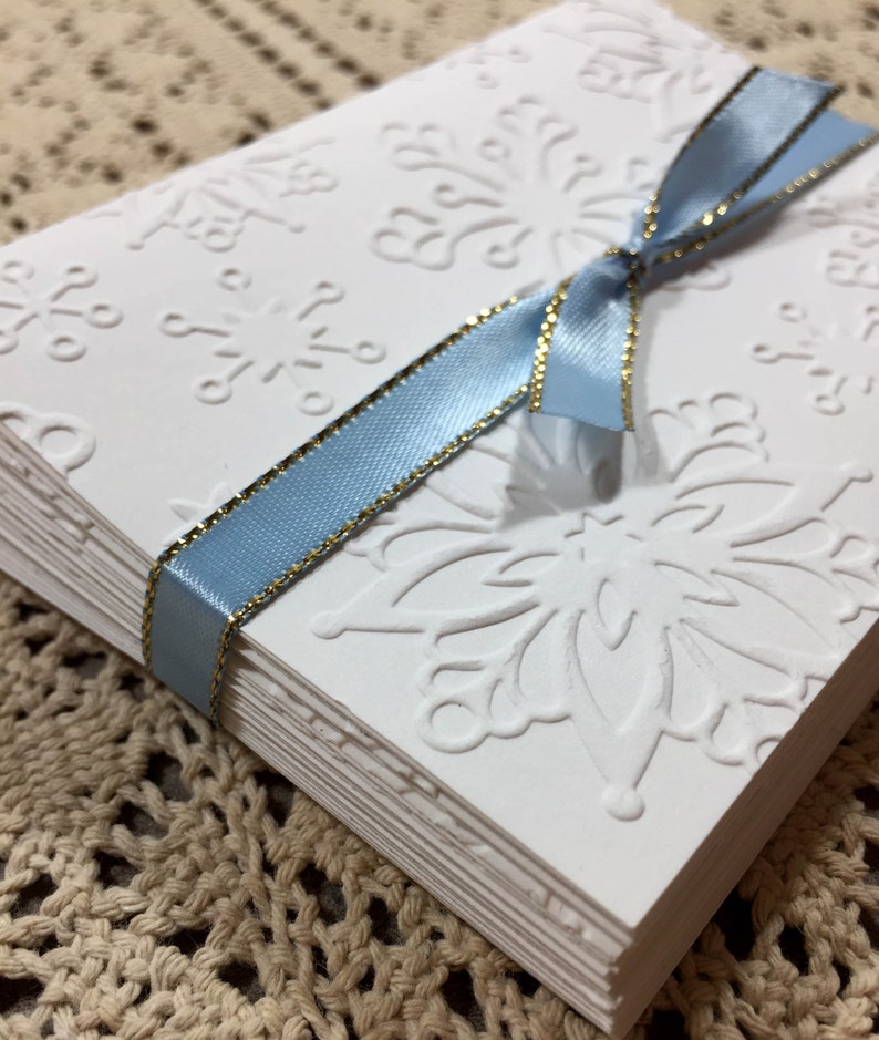 Embossed Snowflake Note Cards Set of 8 Winter Thank You Notes and Invitations