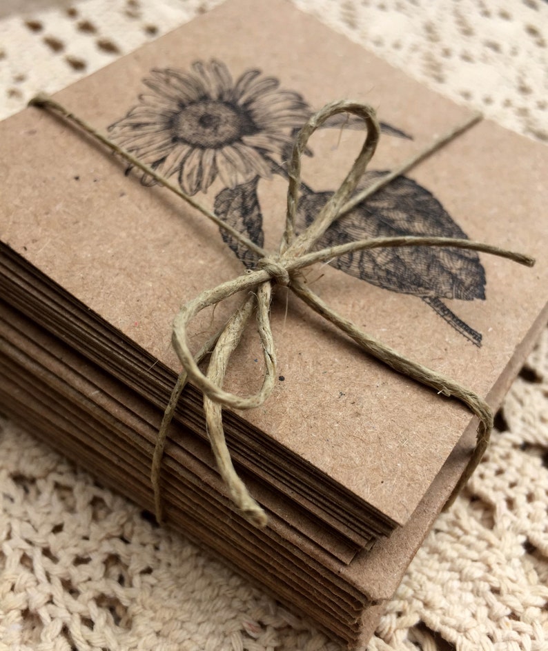 set of 12 Rustic Mini Sunflower Note Cards 3x3