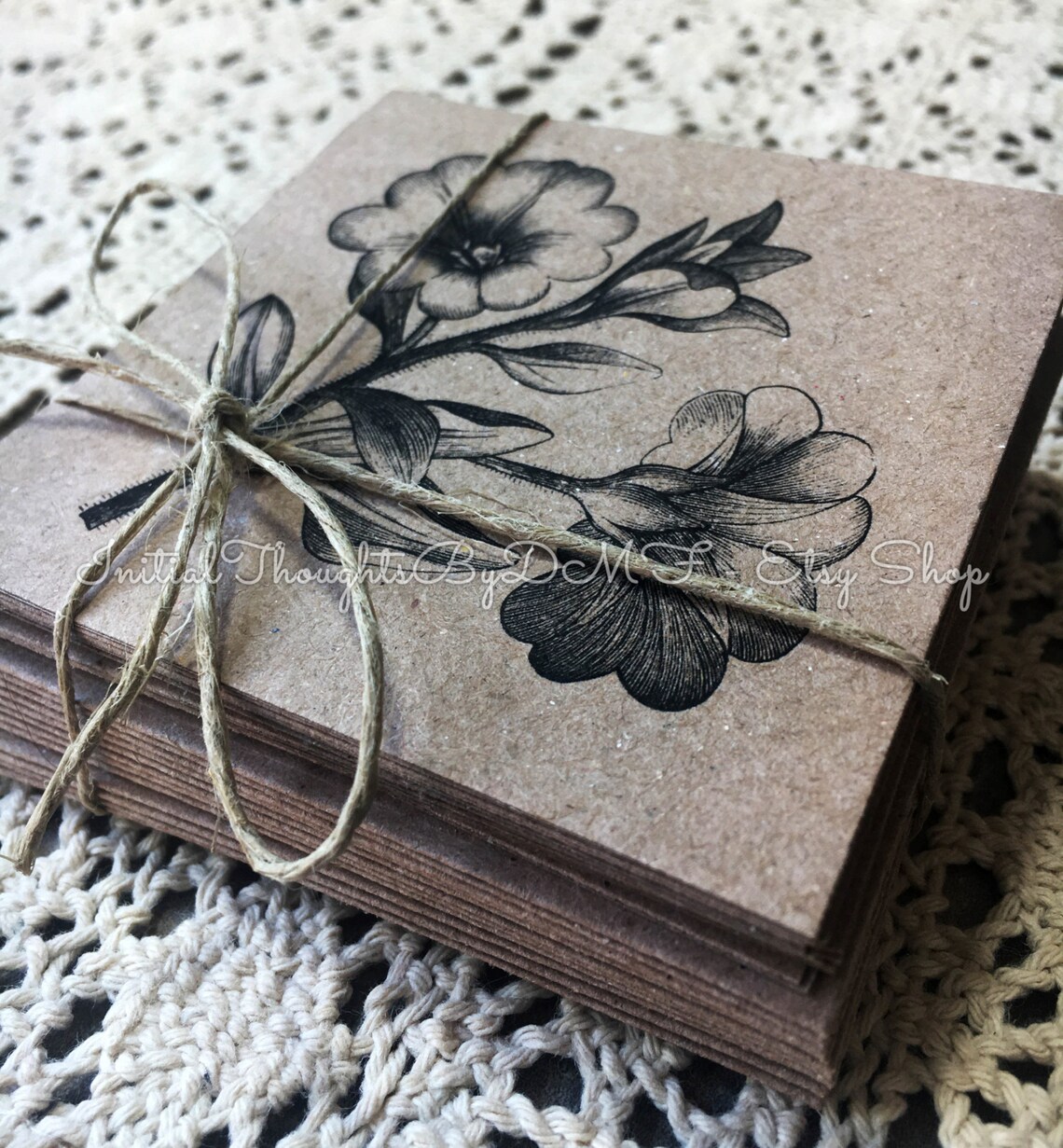 Rustic Floral Kraft Mini Note Cards 3x3 set of 12 with Etsy