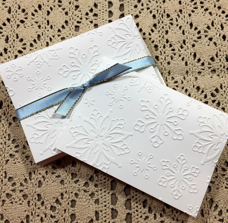 Embossed Snowflake Note Cards Set of 8 Winter Thank You Notes and Invitations