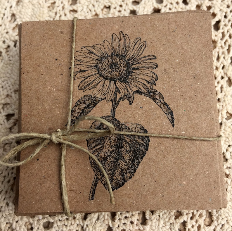set of 12 Rustic Mini Sunflower Note Cards 3x3