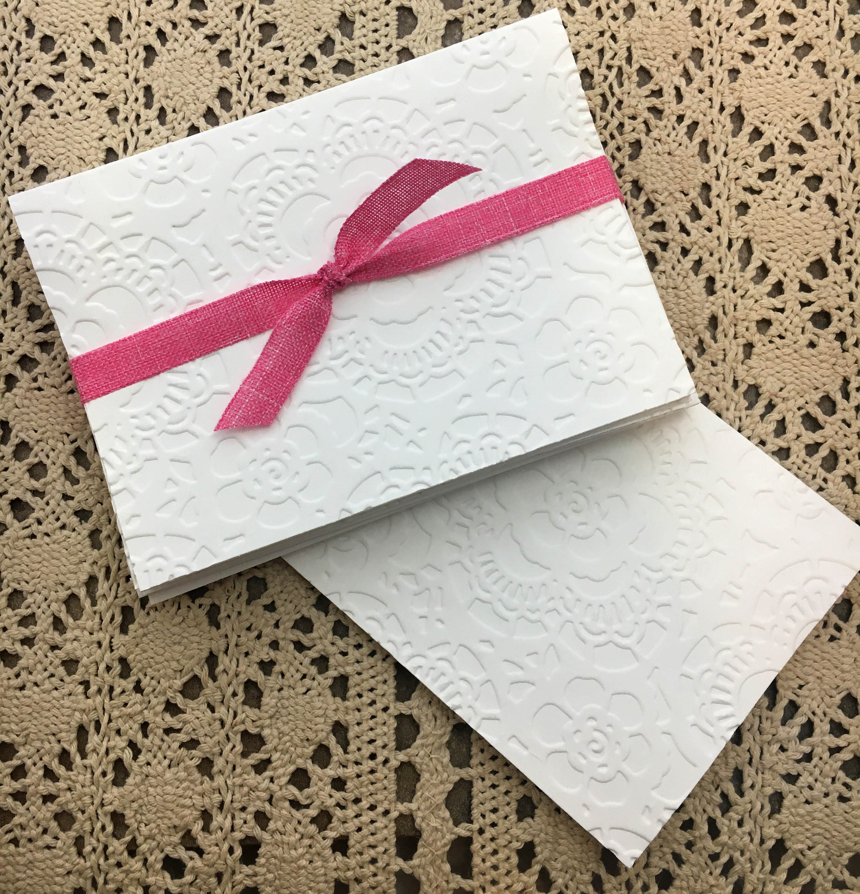Embossed White Lace Design Note Cards set of 8 3.5 inches by Etsy